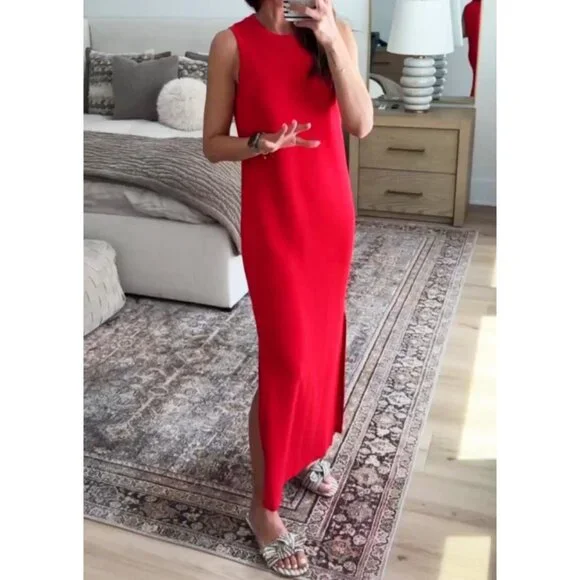 Spanx AirEssentials Sleeveless Maxi Red Long Side Slits Ultra-Soft Sundress 2X - Picture 8 of 14